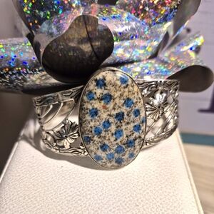 Blue Azurite  and silver Agate Women's Cuff Fits Up To 8"